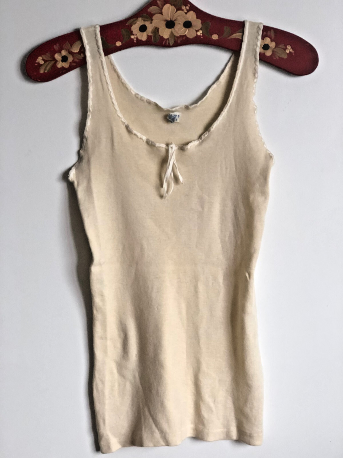 vintage retro 60s Berger Ribana undershirt top natural size 40 virgin wool woven ribbon