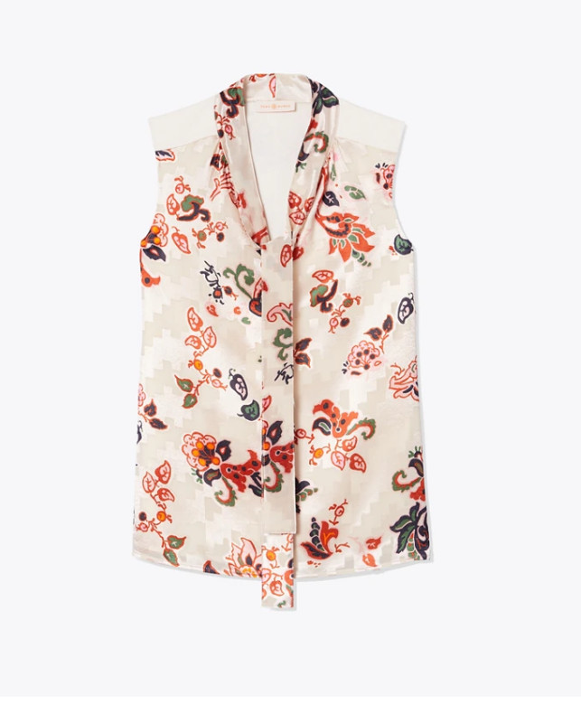 TORY BURCH Silk Burnout Shell Top Size 14 Mountain Paisley $348 (New with Tags)
