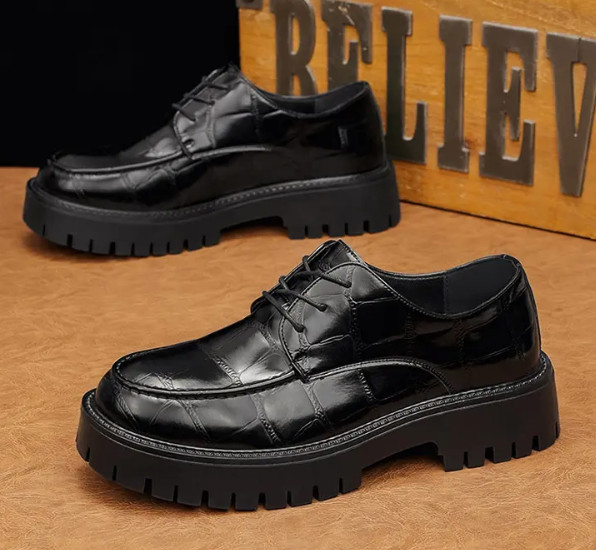 Mens Stone Pattern Dress Faux Leather Platform Business Lace Up Derby Shoes Chic