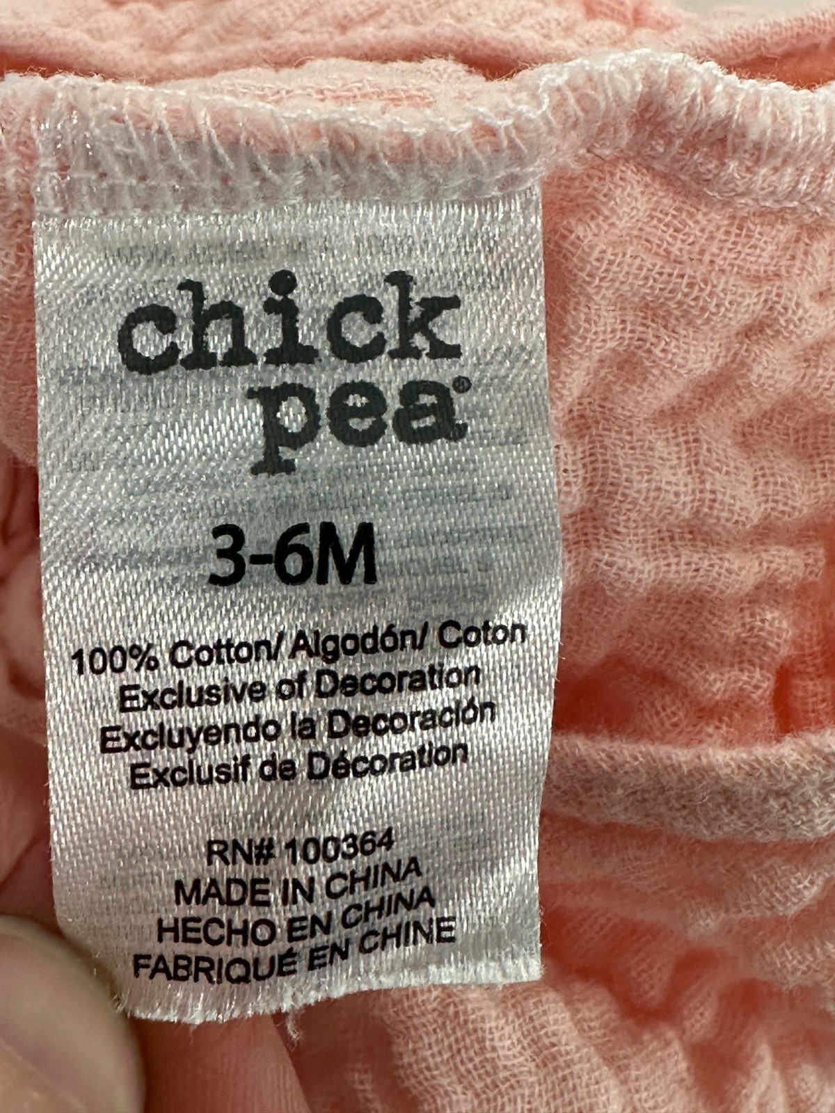 Chick Pea Baby Girl Pink Muslin Romper Ruffle Sleeve 100% Cotton 3-6M Summer