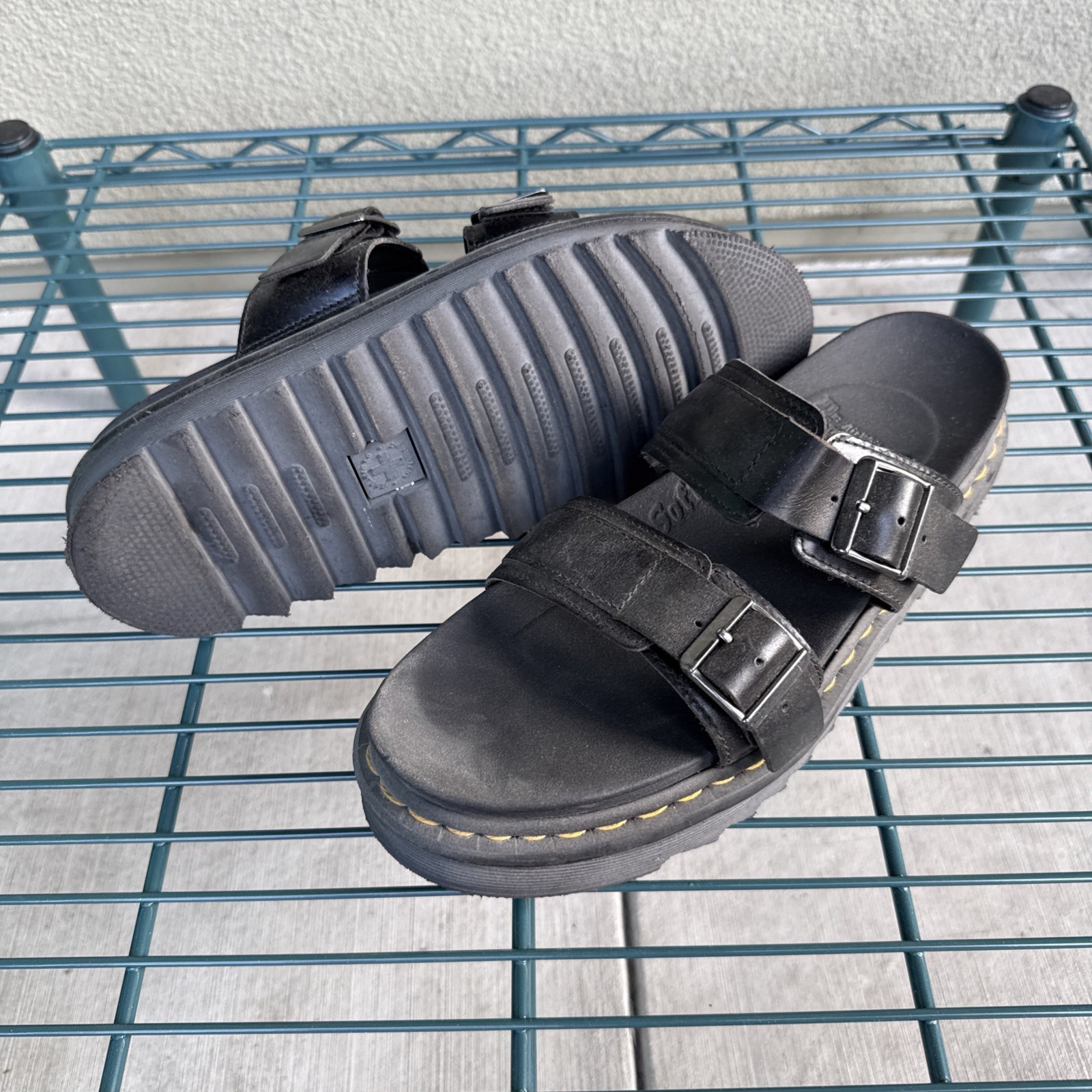 Dr. Martens Myles Black Leather Slide Sandals Double Buckle Men’s US 10