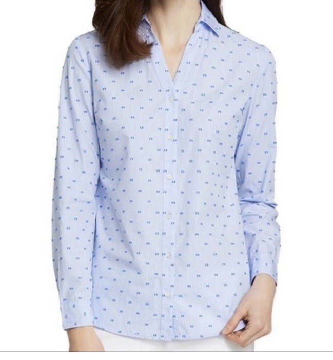 j mclaughlin Size S Fawn French Blue Swiss Button Up Collared Blouse New!