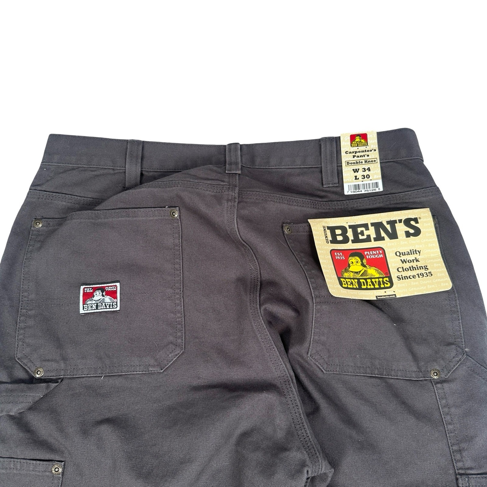 Ben Davis Double Knee Carpenter Pants Charcoal Gray Style 751 Mens 34×30 NWT