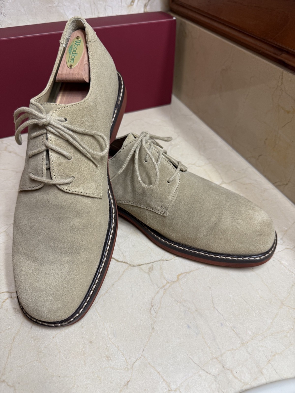 Johnston & Murphy Mens Brennan Taupe Suede Bucks Derby Shoes 11.5 M