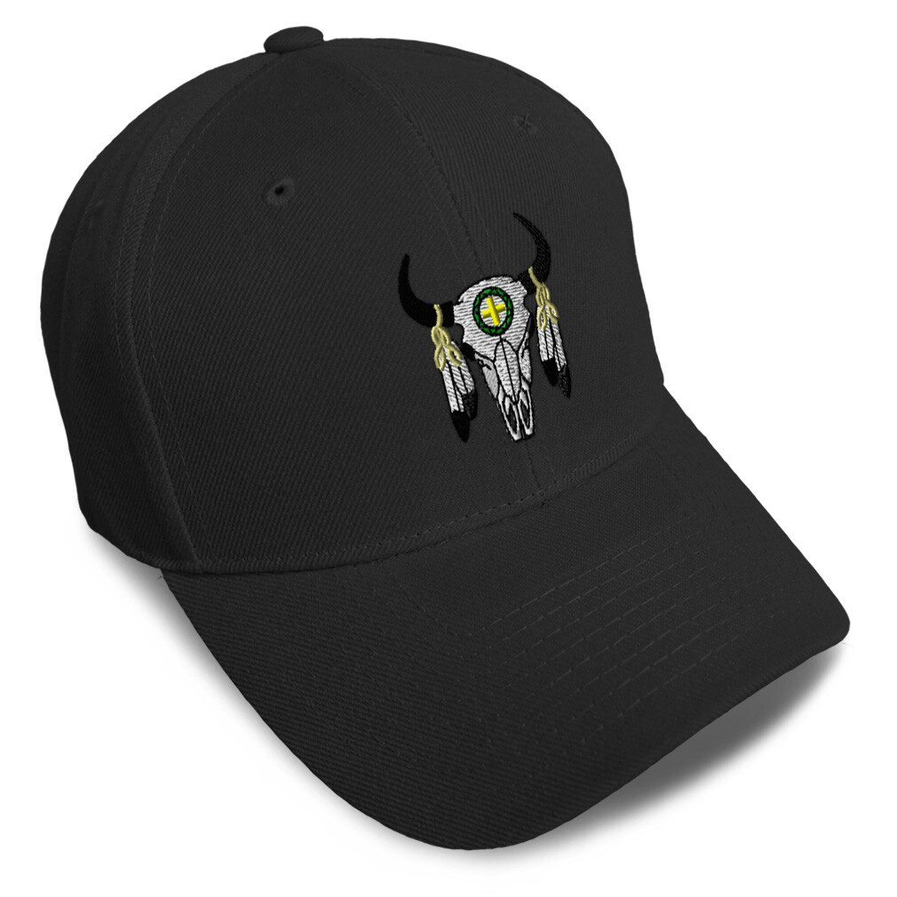Baseball Cap Western Southwest Native American Skull and Feather Acrylic 1 Size