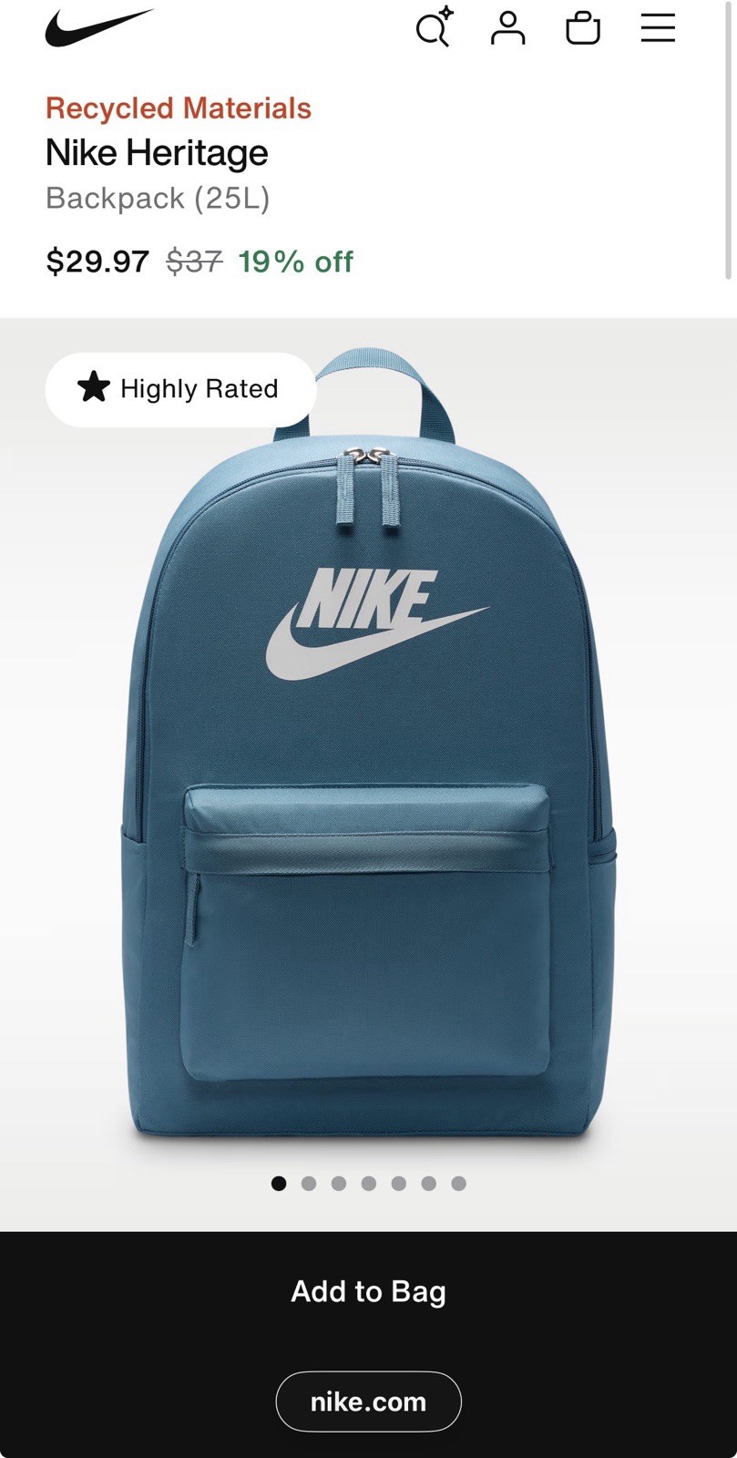 Nike Heritage Backpack – Smokey Blue/White (25L) Holds 15” Laptop & Accessories