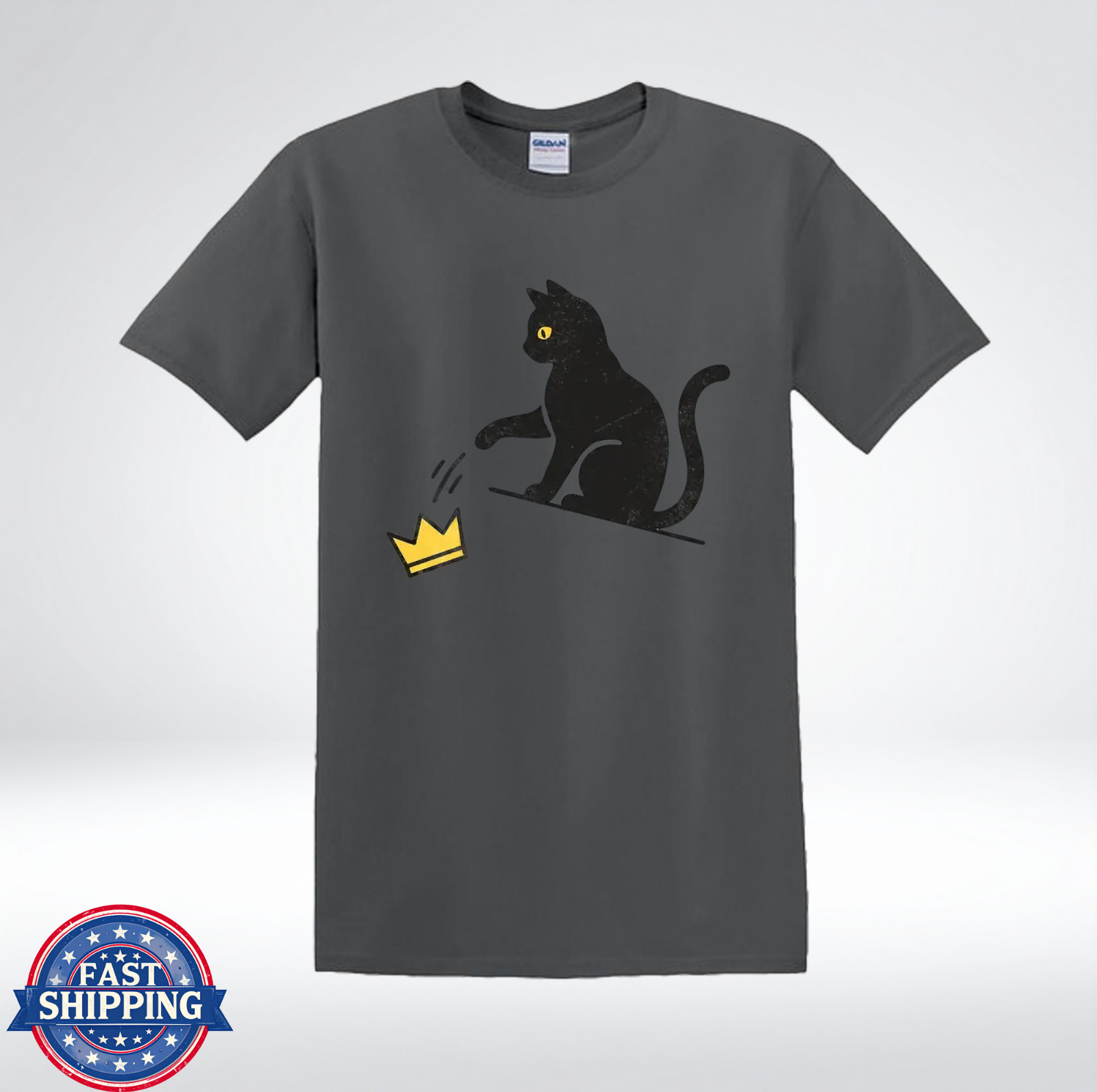 Funny Cat Knocking Crown Anti King Humor Minimalist Graphic T-Shirt
