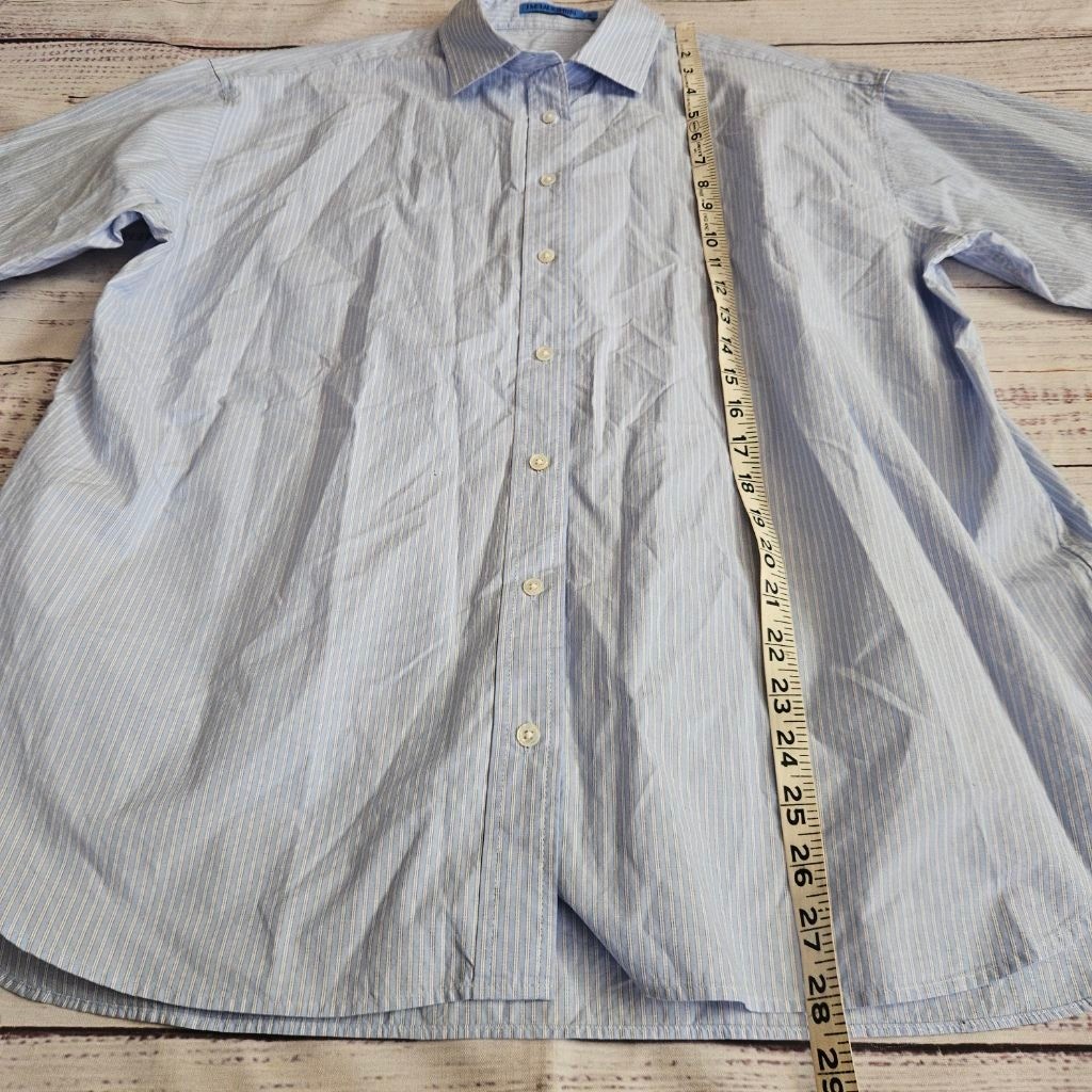 J. McLaughlin Blue White Pinstripe Collared Button Up Cotton Business Preppy