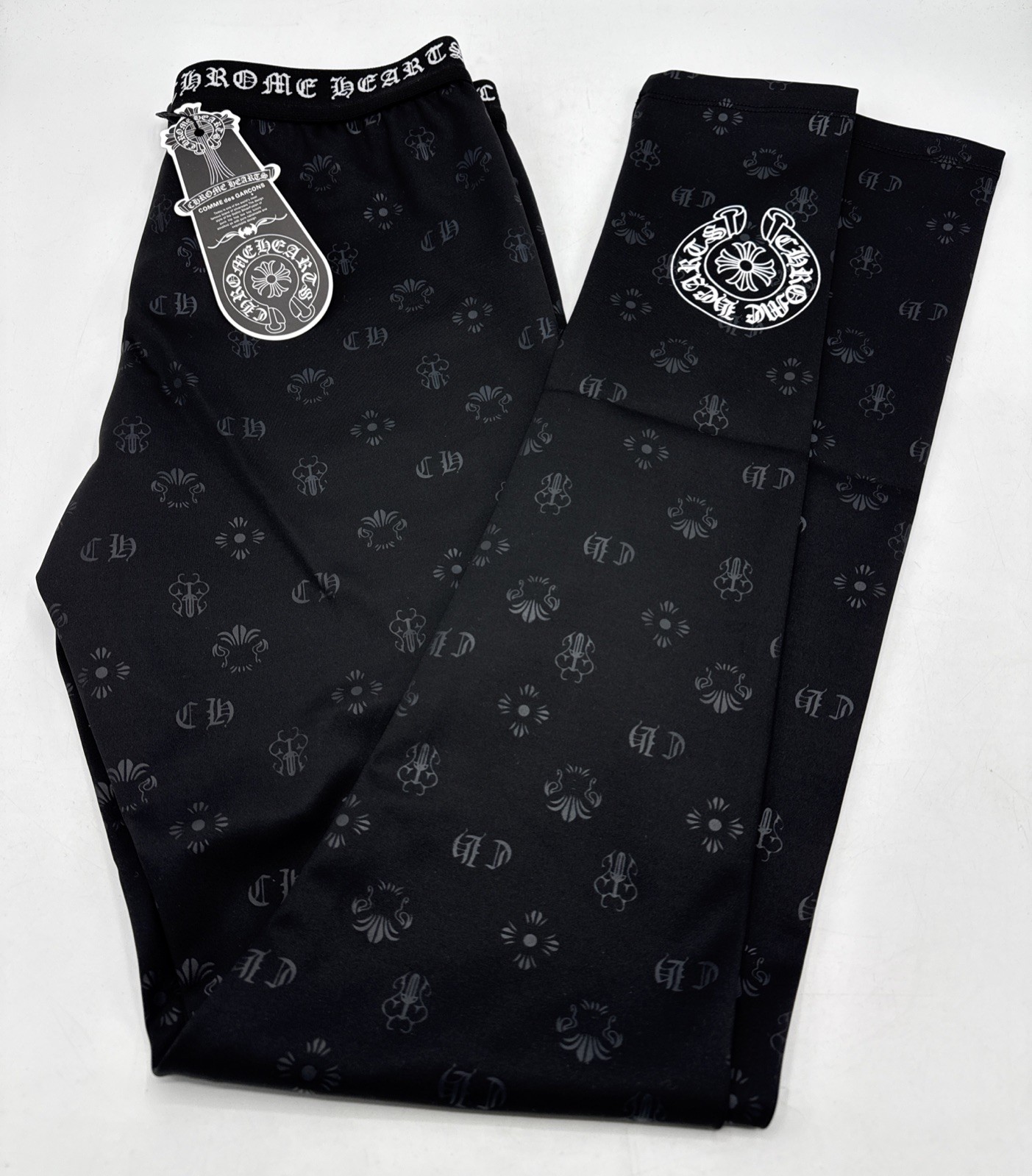 Chrome Hearts Black Multi Logo Size Small Cotton Leggings 100% Authentic NWT!