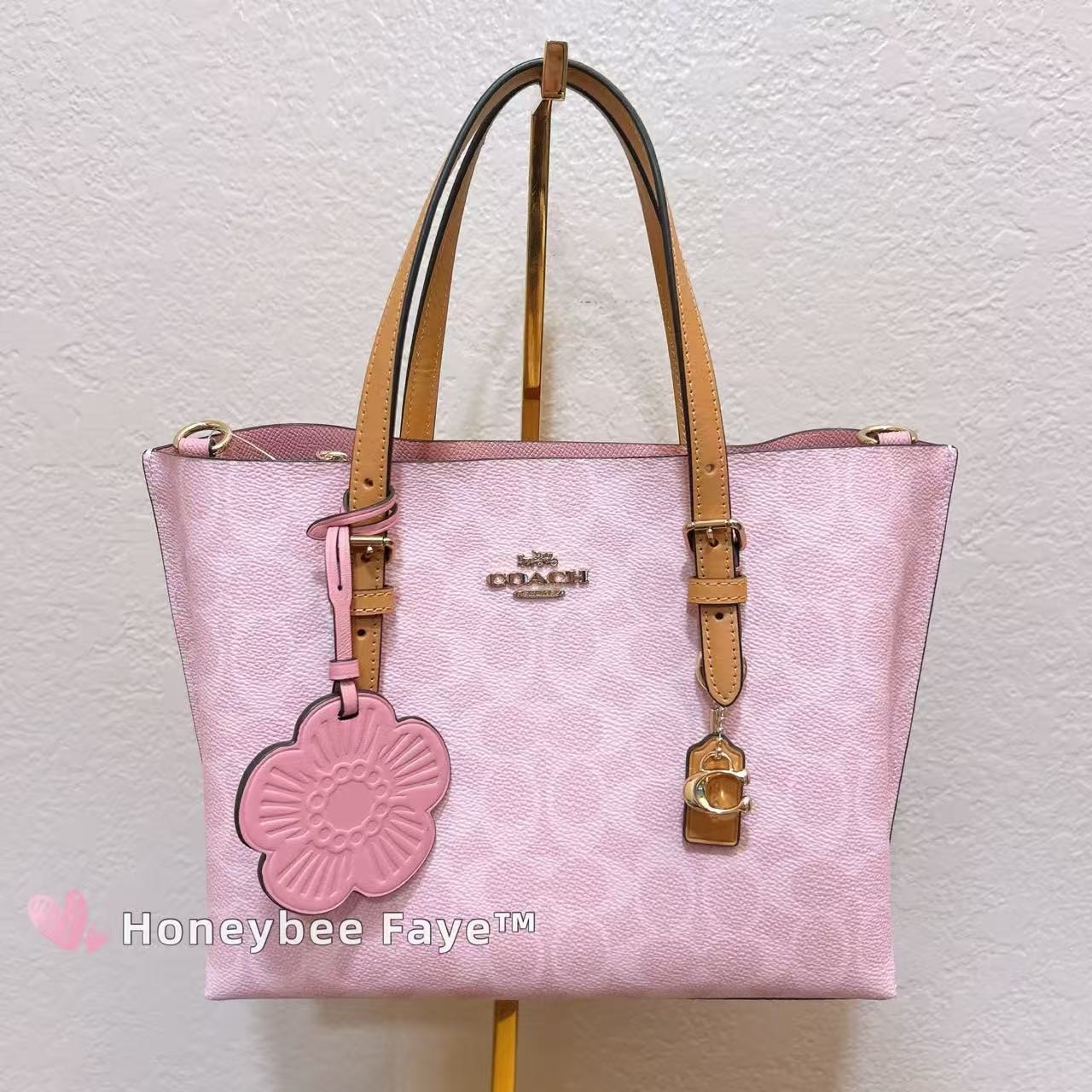 NWT Coach CER24 Mollie Tote Bag 25 In Signature Canvas With Charms Powder Pink