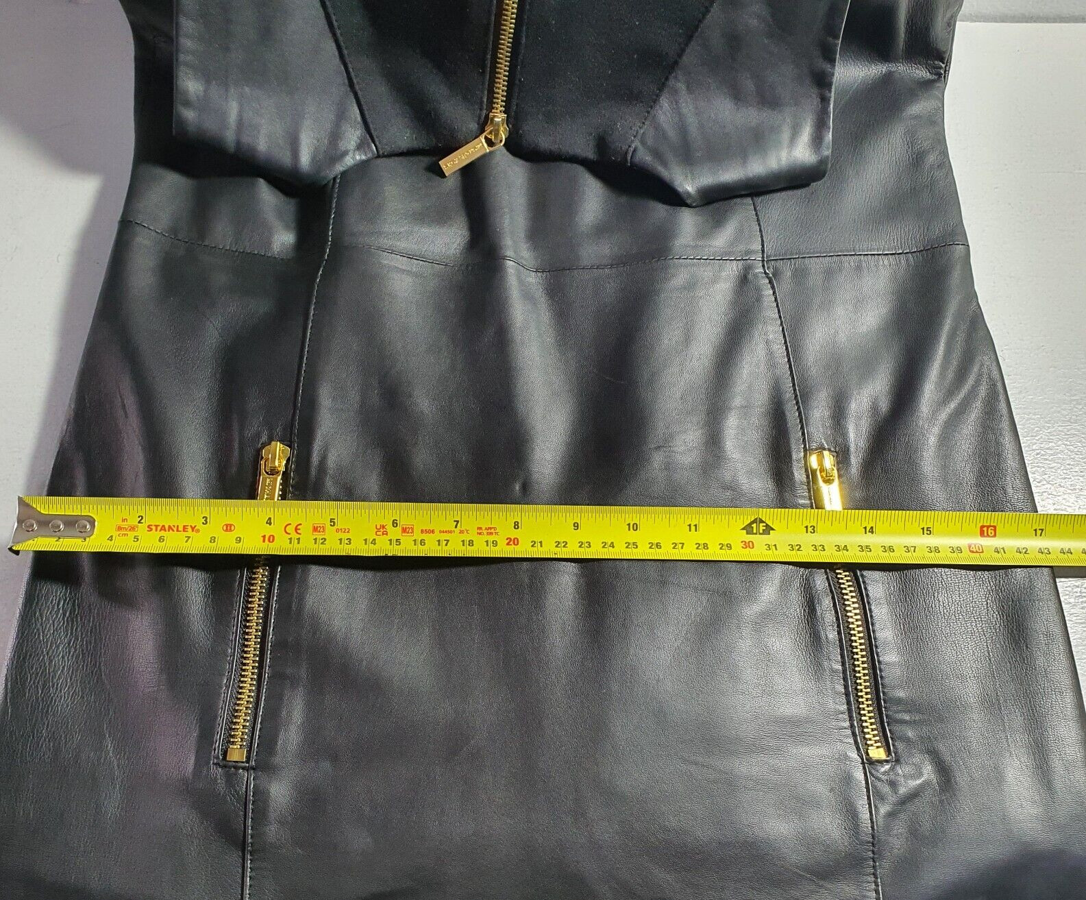 MICHAEL KORS Soft Leather Shift Dress LBD Lined Zip Pockets Size UK 8 Black