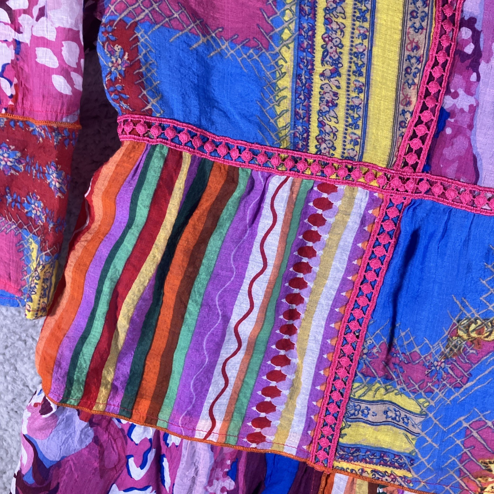 Calessa Fiesta Patchwork Print Tunic Womens PXL Petite Hippiecore Gypsycore Boho