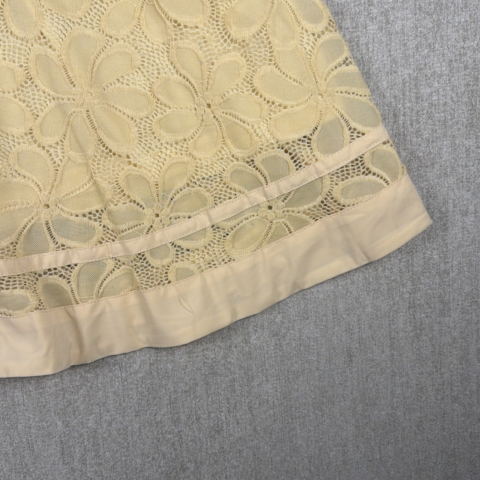 Butter Yellow Crochet Lace Dress Womens M Fit & Flare Vintage Cottagecore
