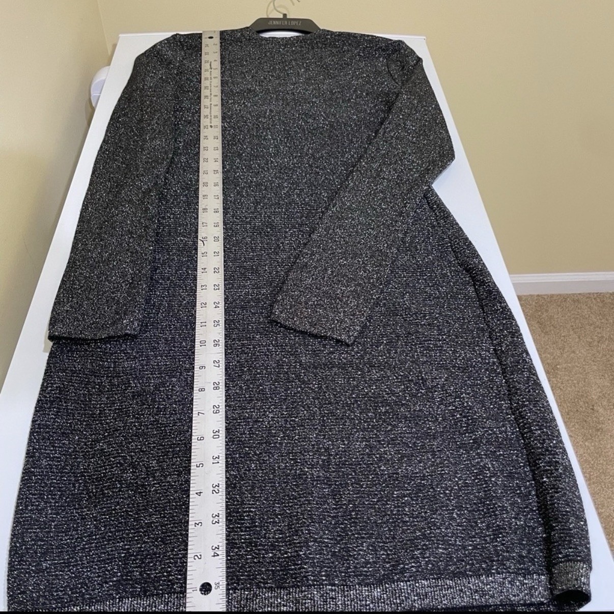 Express Women’s Size Large Black/Silver Knit Bodycon Sweater Dress Square Neck