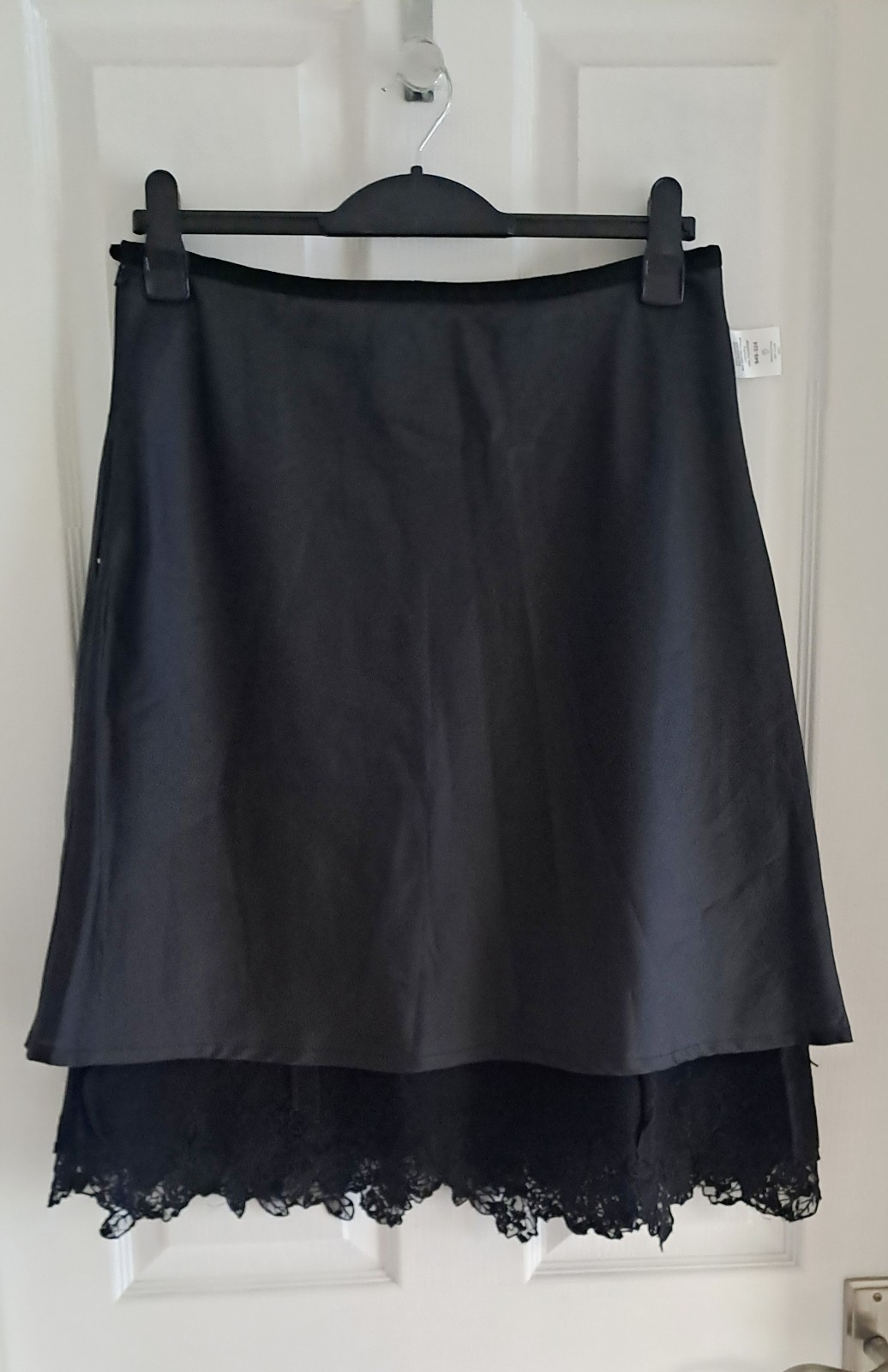 Next Wool Viscose Blend Lace Trim Skirt Black A line Knee length Womens UK 14