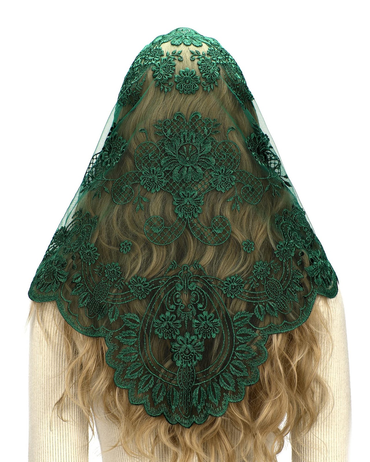 Catholic Chapel Mantilla Veil Triangle 145x55cm Lace Embroidery – Ideal