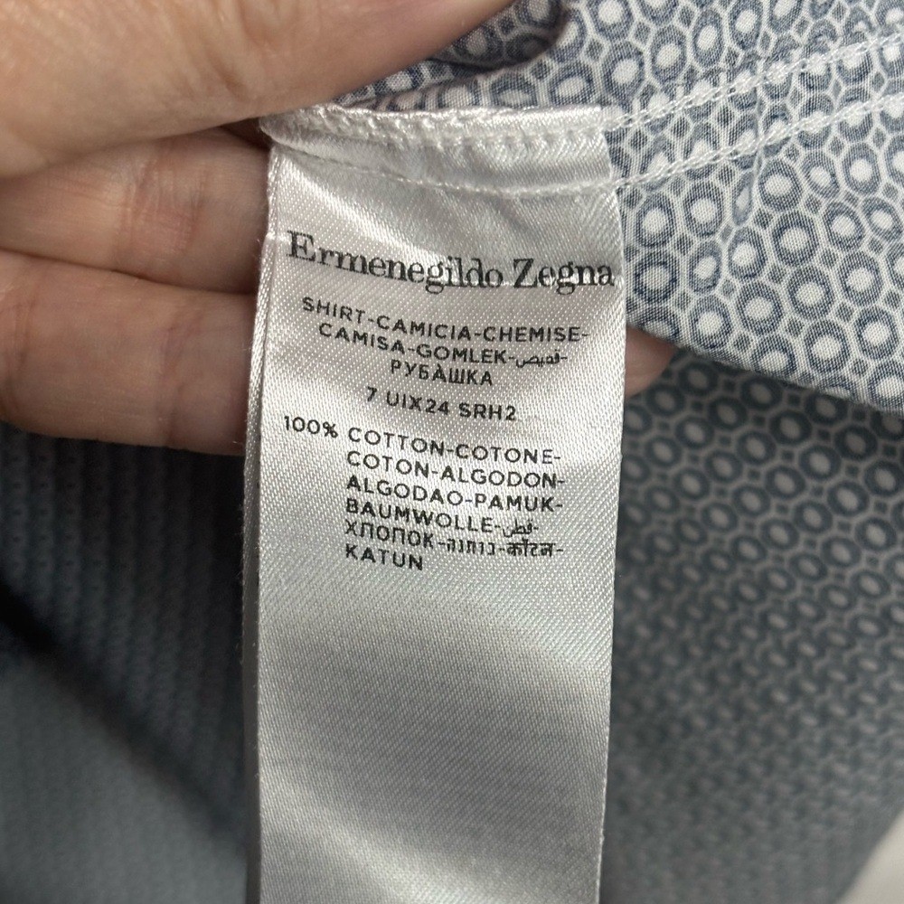 EUC Ermenegildo Zegna Navy Geometric Button Down Cotton Shirt size XXL