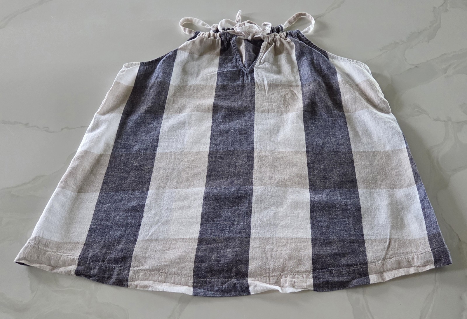 Old Navy Women’s Sleeveless Tank Top Size Small Blue/white Plaid 100% Linen