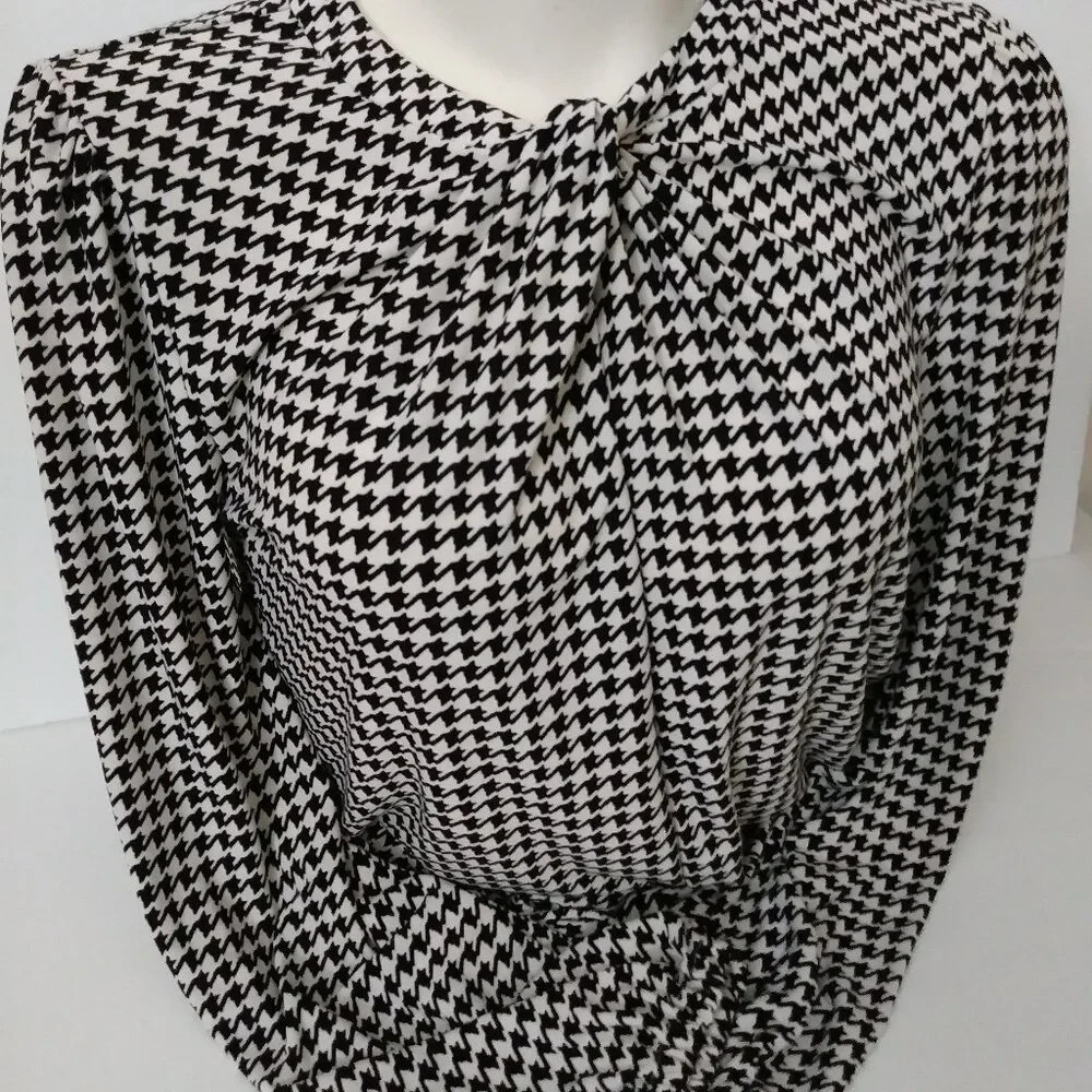 Lauren Ralph Lauren Houndstooth Print Long Sleeve Blouse PM