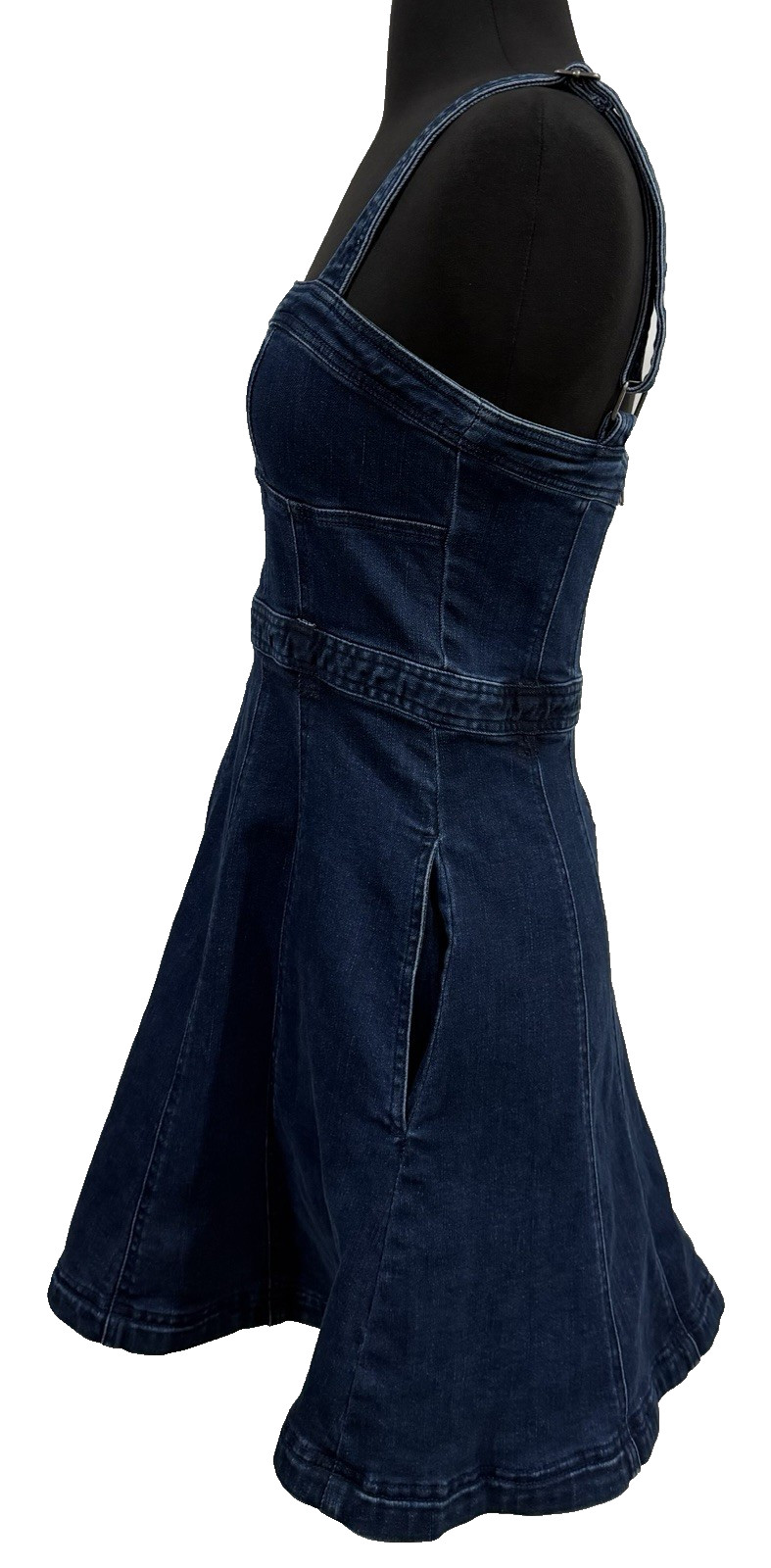Free People Margot Denim Mini Dress A-Line Dark Indigo Sz S NWT No Belt Loops