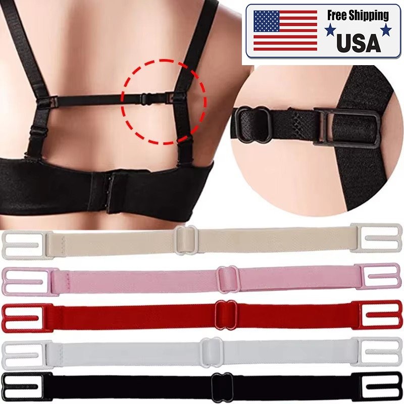 2x Women Bra Straps Holder Anti-slip Elastic Adjustable Clips With Metal Buckles