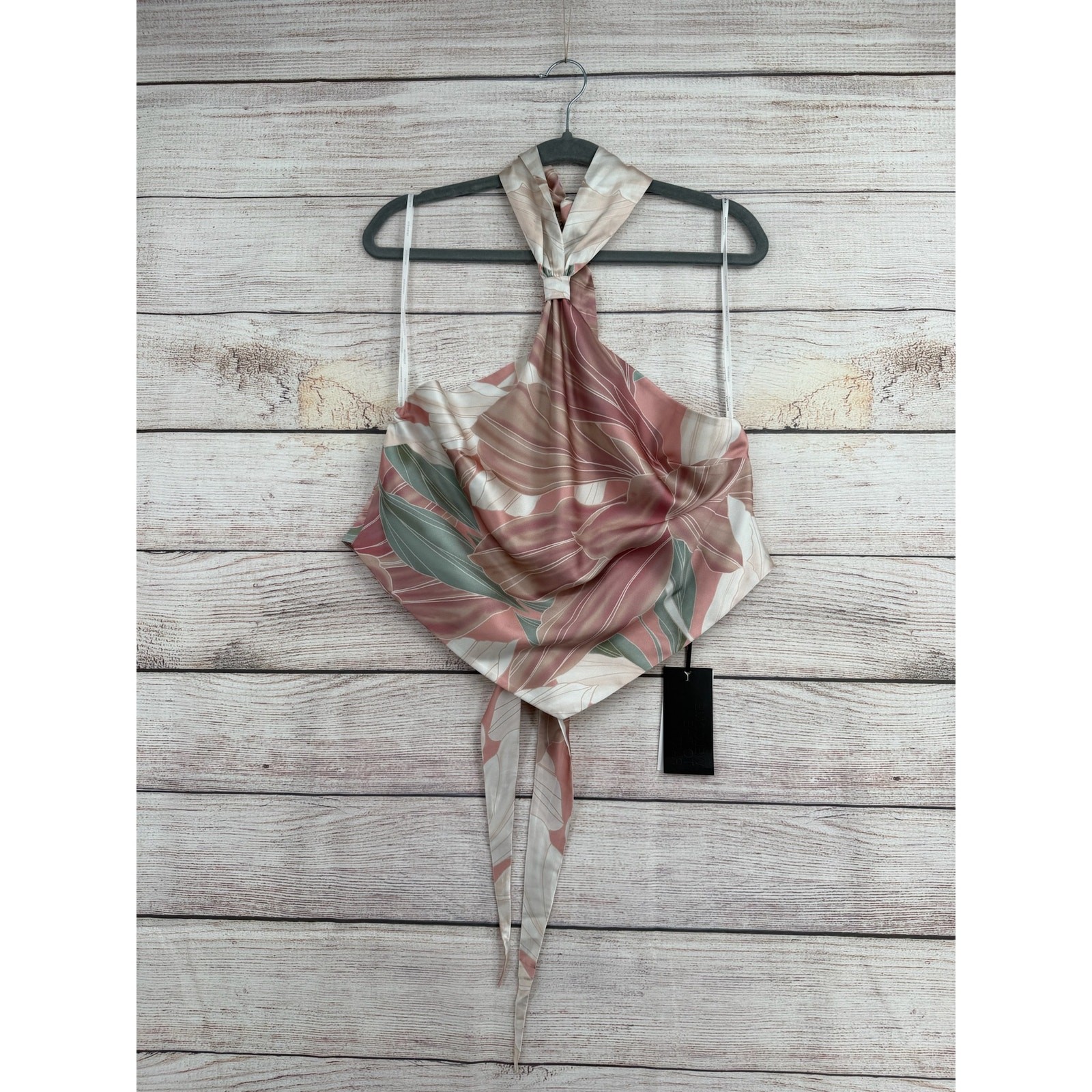 Retrofete New York Halter Top Blouse Womens XXL Dusty Pink Botanical NEW