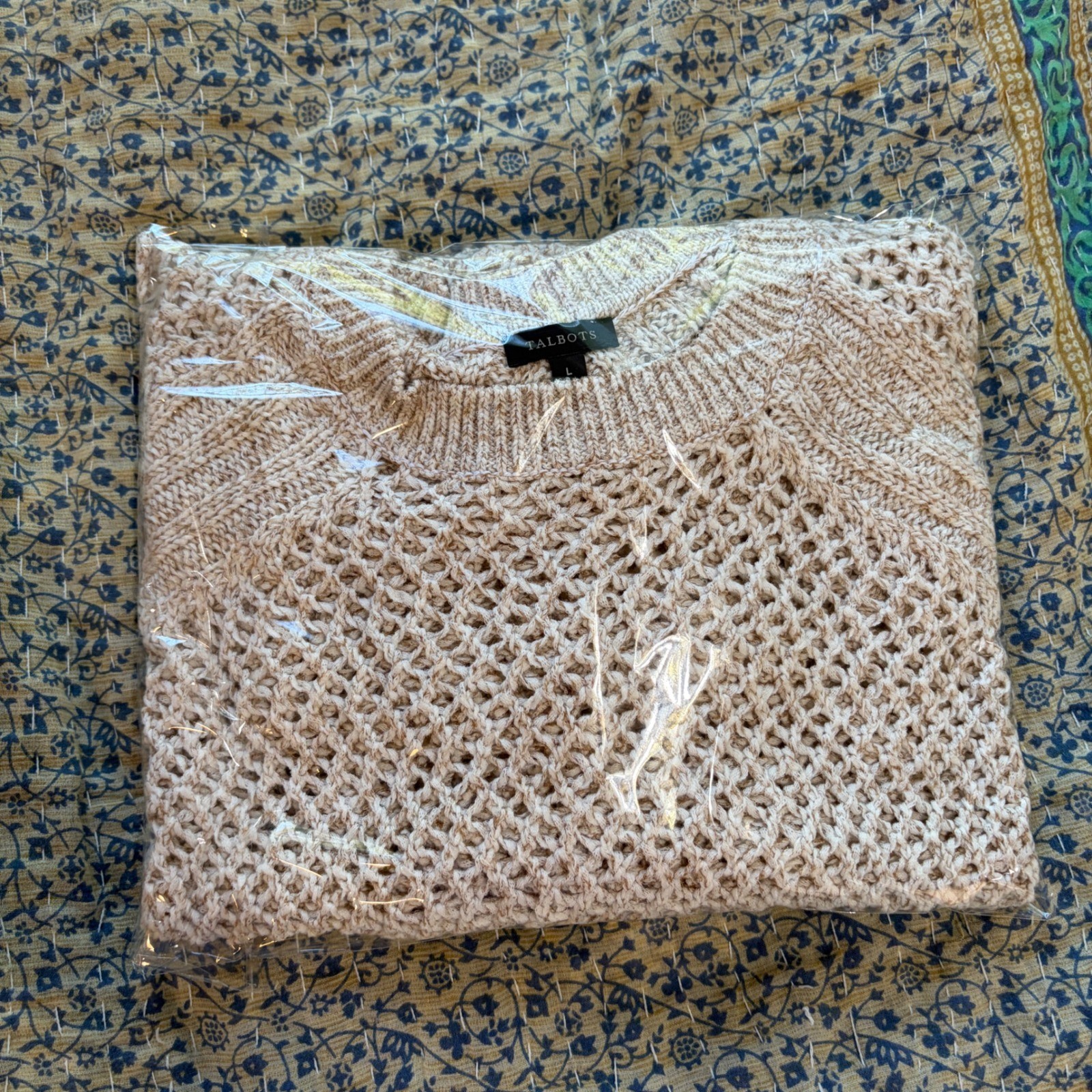 TALBOTS Open Stitch Poncho in Rattan, Large