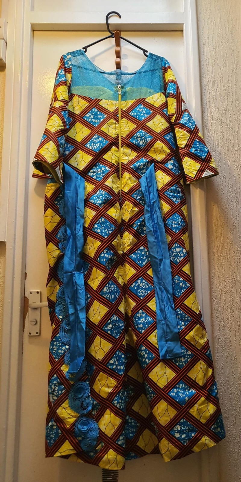 Julius Wax Ankara Wrapper Dress with ribbon to tie at the back. UK Size 16/18.