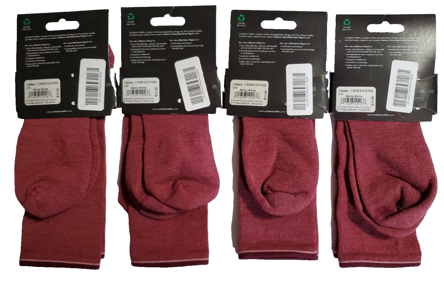 4 Umberto Raffini Womens Skinny Minnie Crew Sock Merino Wool Rayon Nylon Spandex