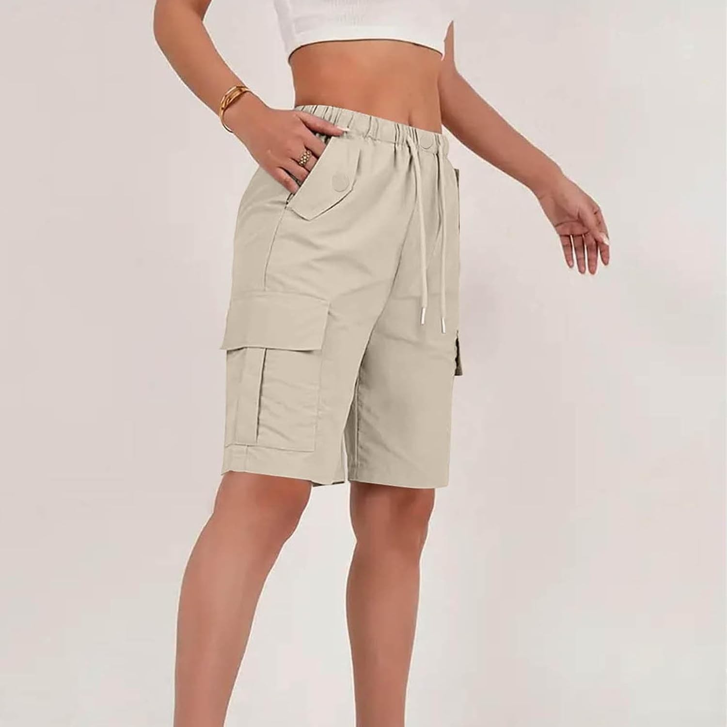 Women’s Knee Length Bermuda Shorts Wide Leg Cargo Hiking Work Summer Pockets