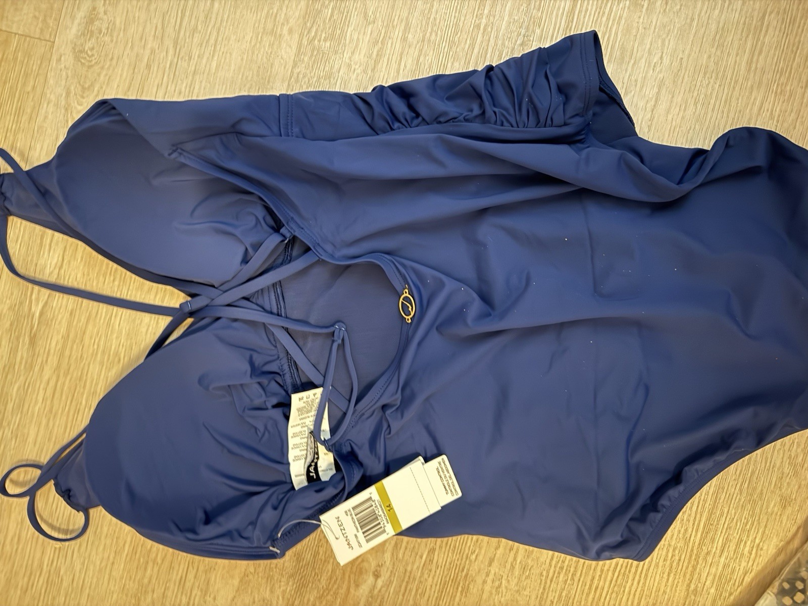 Jantzen Women’s Blue Solid Halter Spaghetti Strap One Piece Sz 14