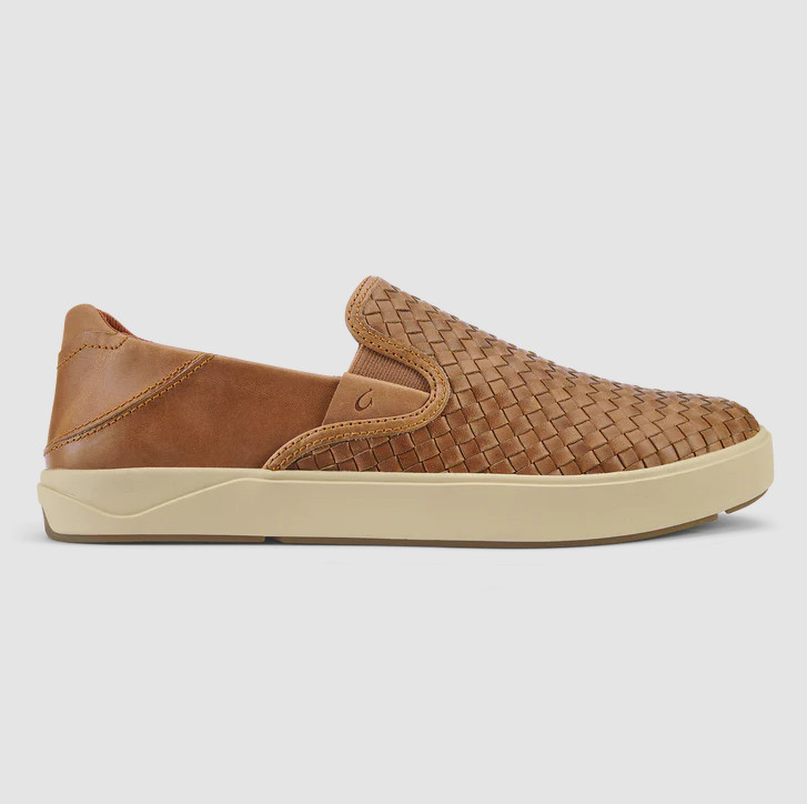 AUTHENTIC OluKai Laeahi Lauhala Men’s Woven Leather Slip On Shoes Fox Comfort