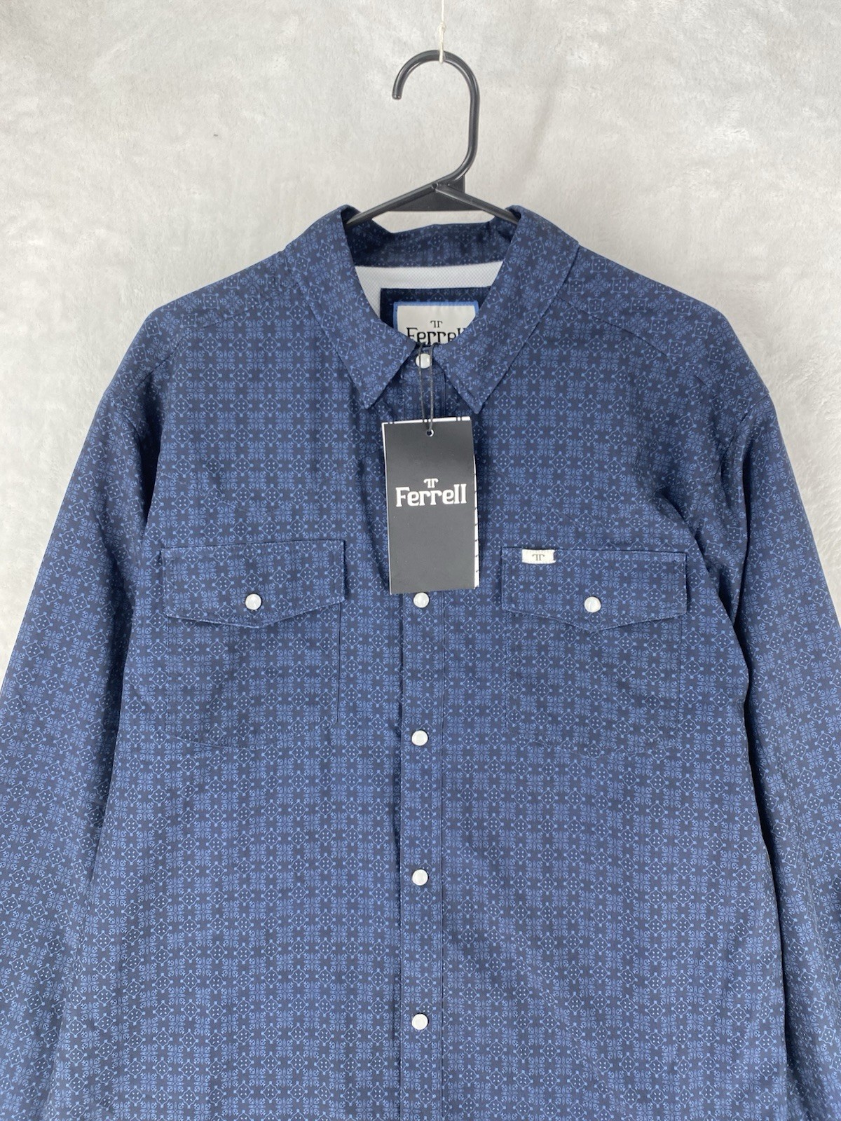 Ferrell Shirt Men’s Large Blue Collin Soft Stretch Western Snap Button NEW $70