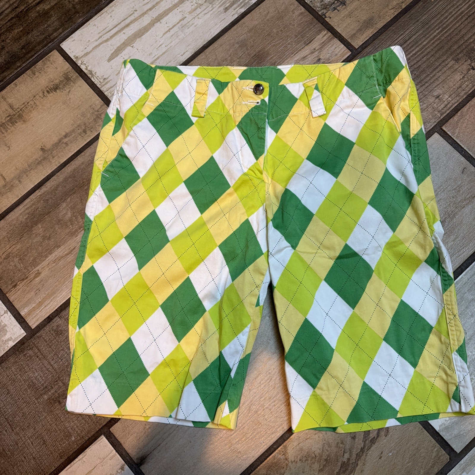 Loudmouth Shorts Women’s 8 Green Plaid Argyle Print Cotton Golf Casual