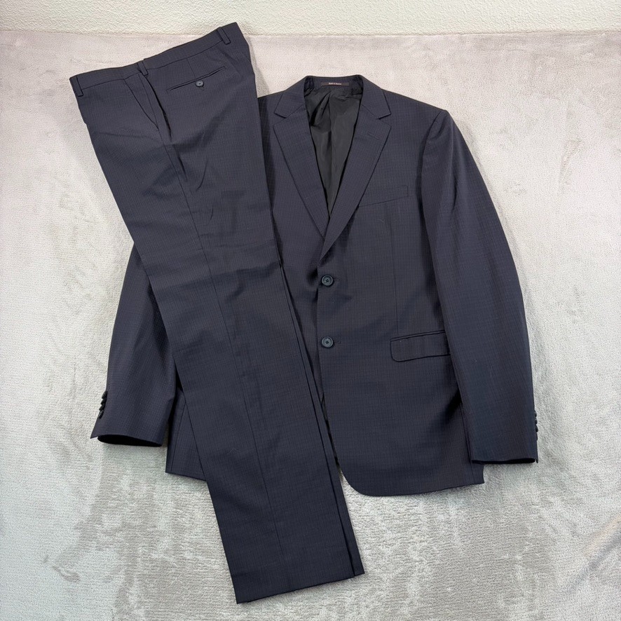 Ermenegildo Z Zegna Drop 8 Wool Suit 2 Piece Black Purple Plaid 42L Pants 36×34