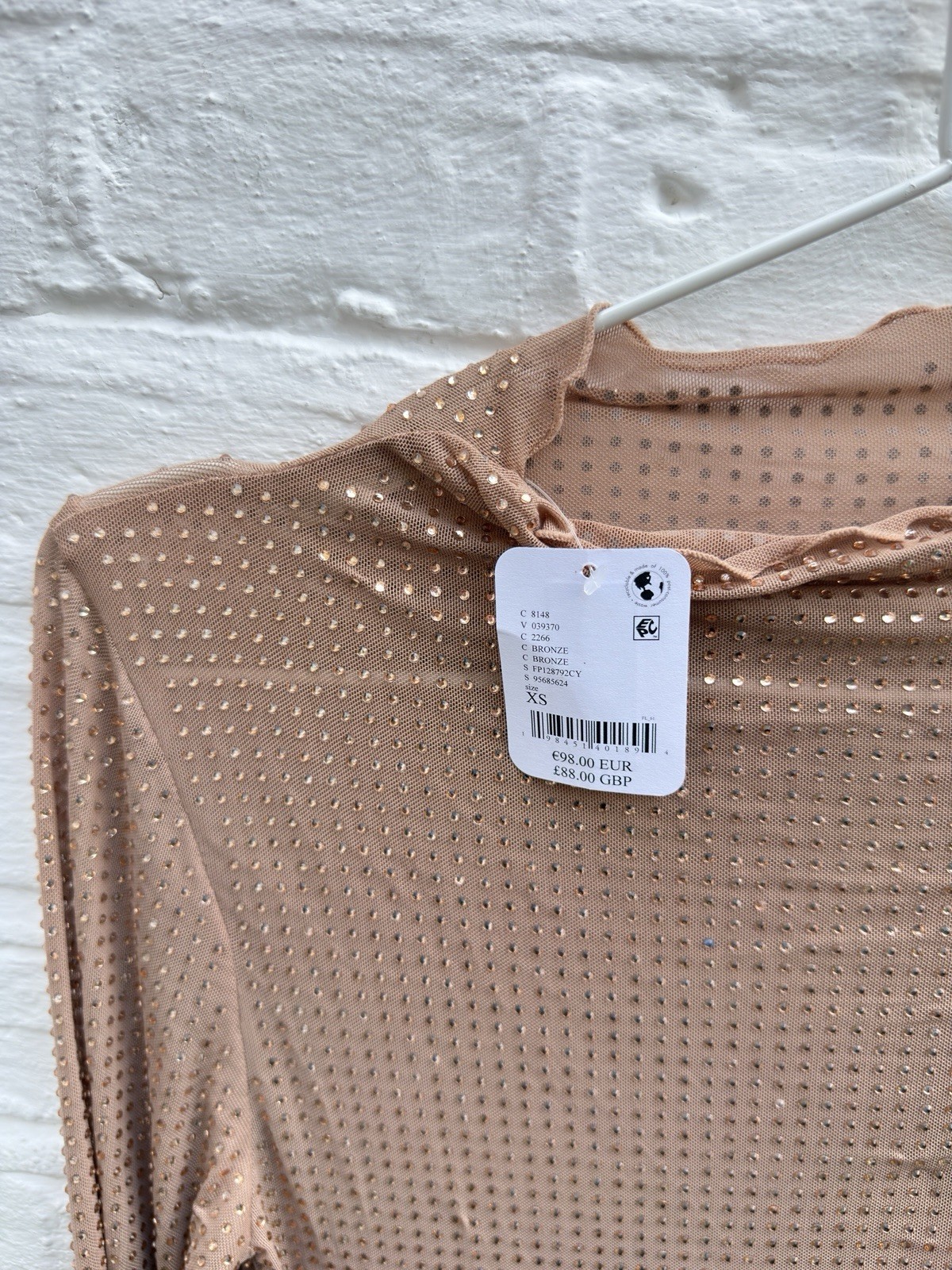 Free People Beige Sheer Mesh Studded Mock Neck Long Sleeve Top Size XS