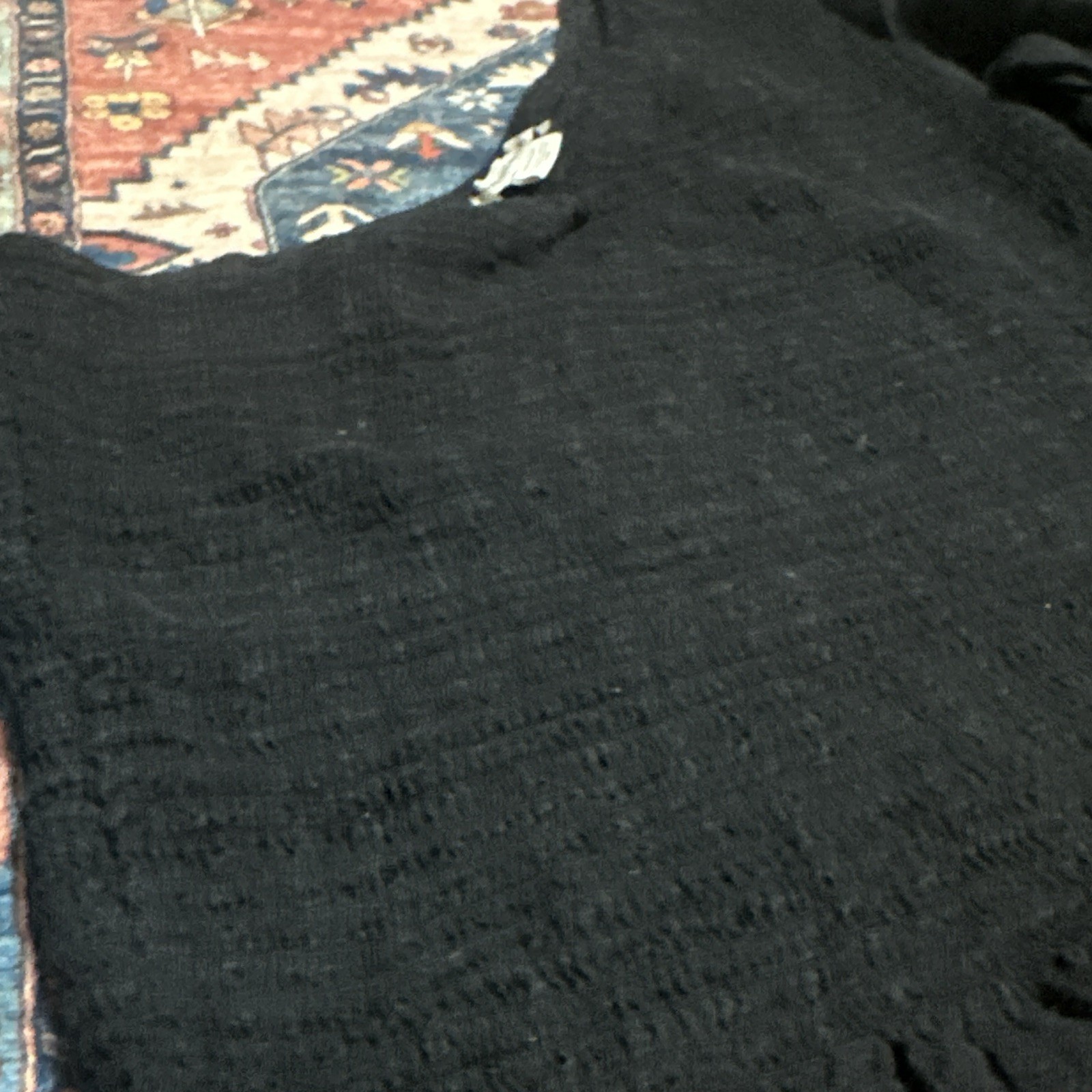 American Eagle Black Knit Peasant Blouse Scoop Neck Long Sleeve Ruffle M