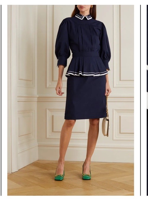 $400 BATSHEVA Rilke Navy Cotton Peplum Waist Nautical Dress US 0