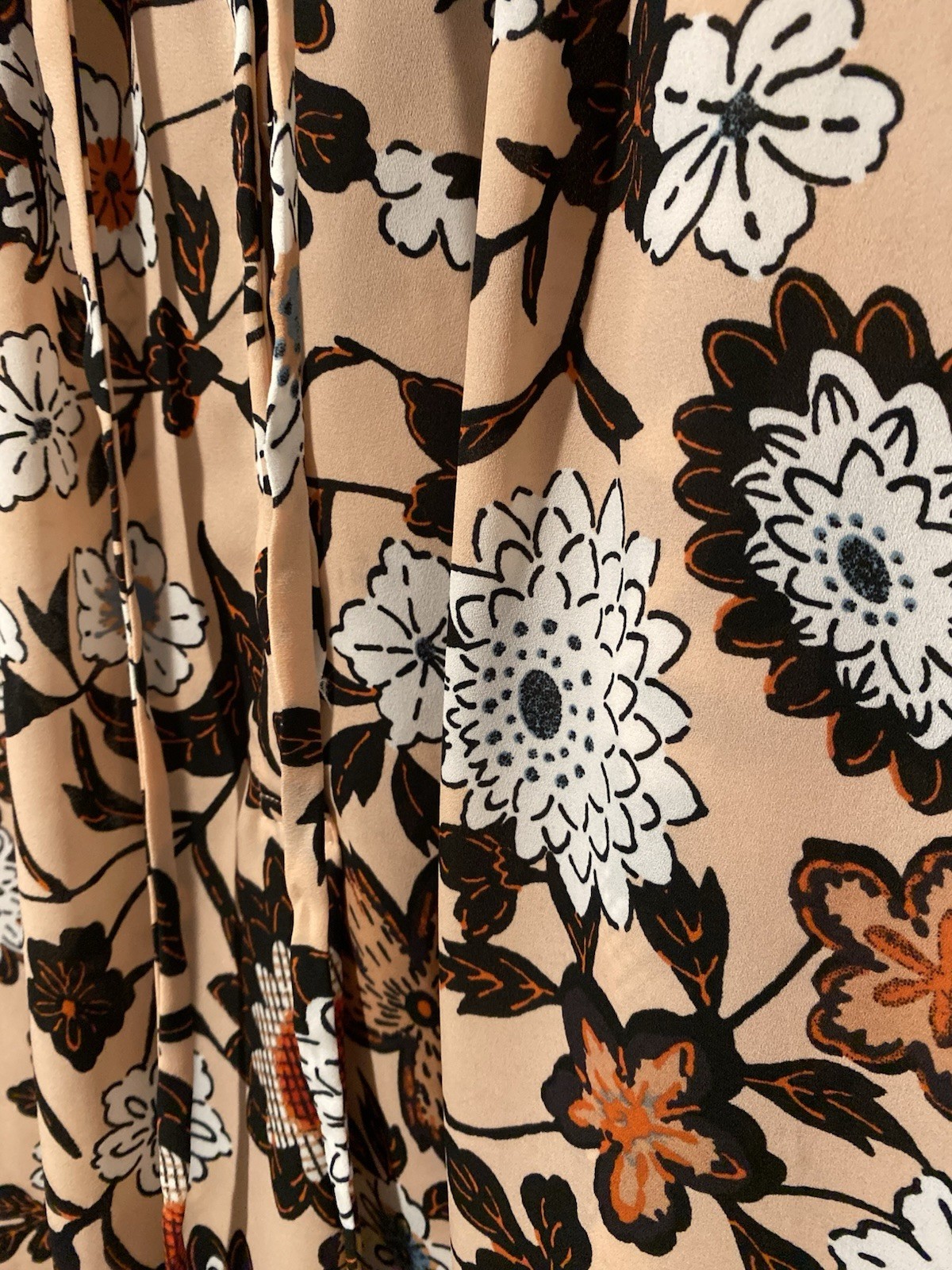 LOFT Women’s S Floral Sleeveless Tie V-Neck Woven Brown, Peach, Tan Blouse