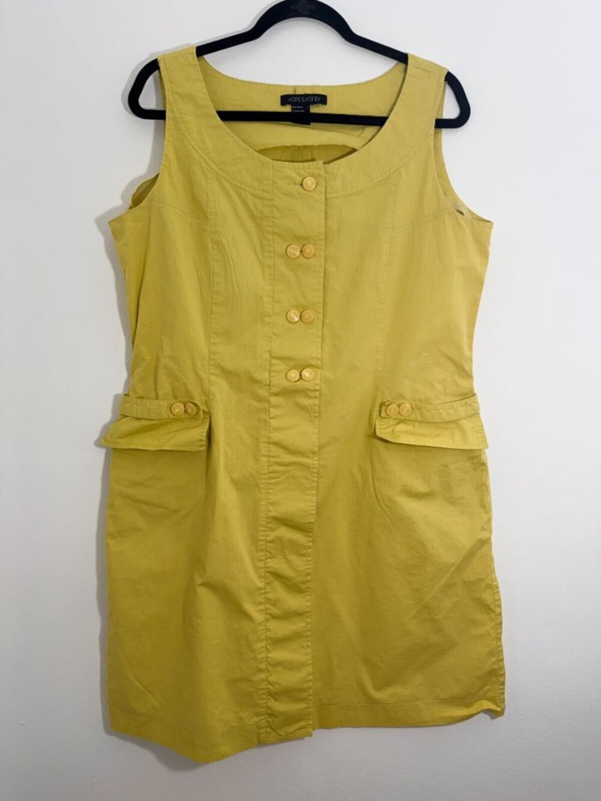Hope & Honey Yellow Utility Sleeveless Dress Size M Cotton Blend Pocket Dress