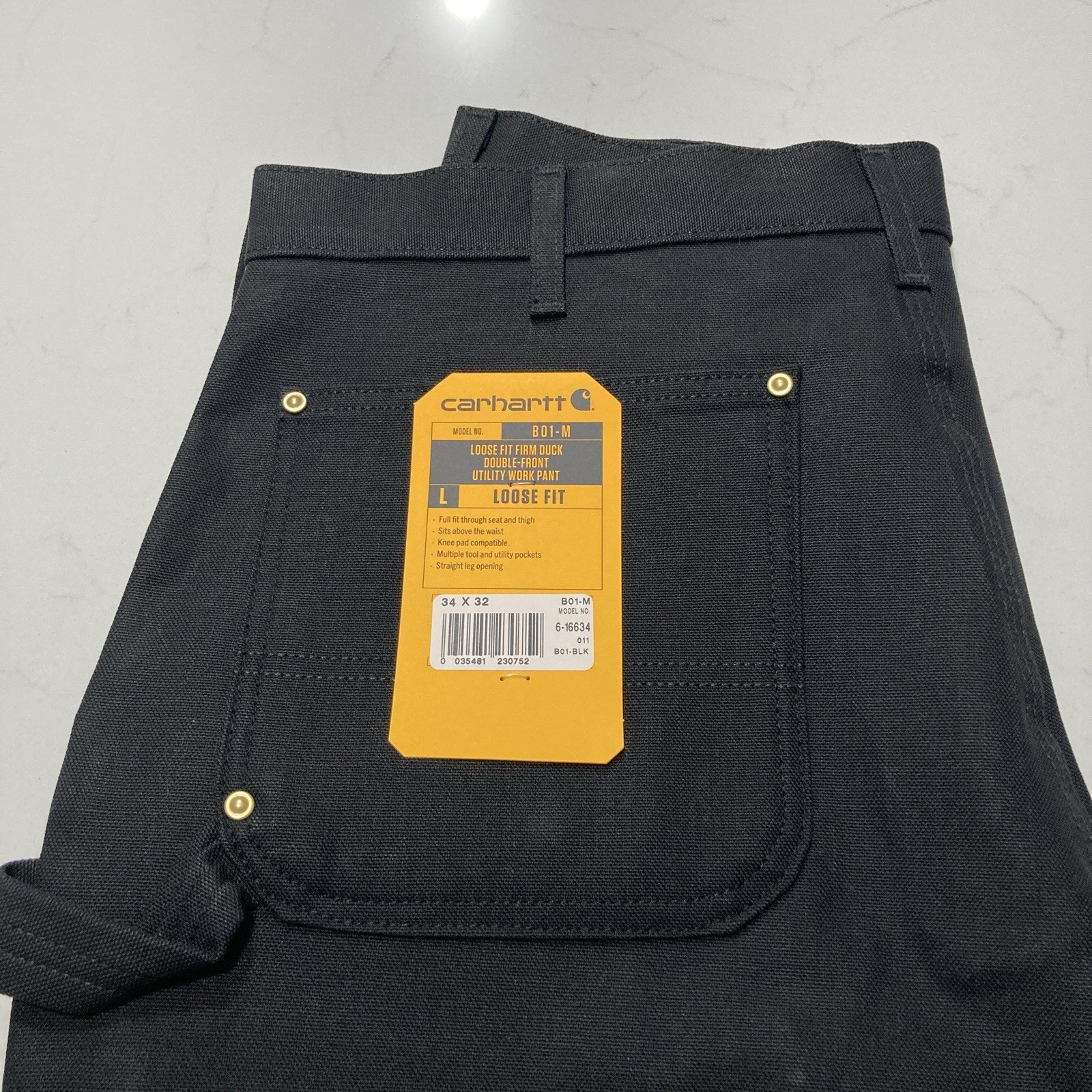 Carhartt B01 BLK Double Knee Work Pants Mens 34×32 (Actual 34×33) USA Made NWT