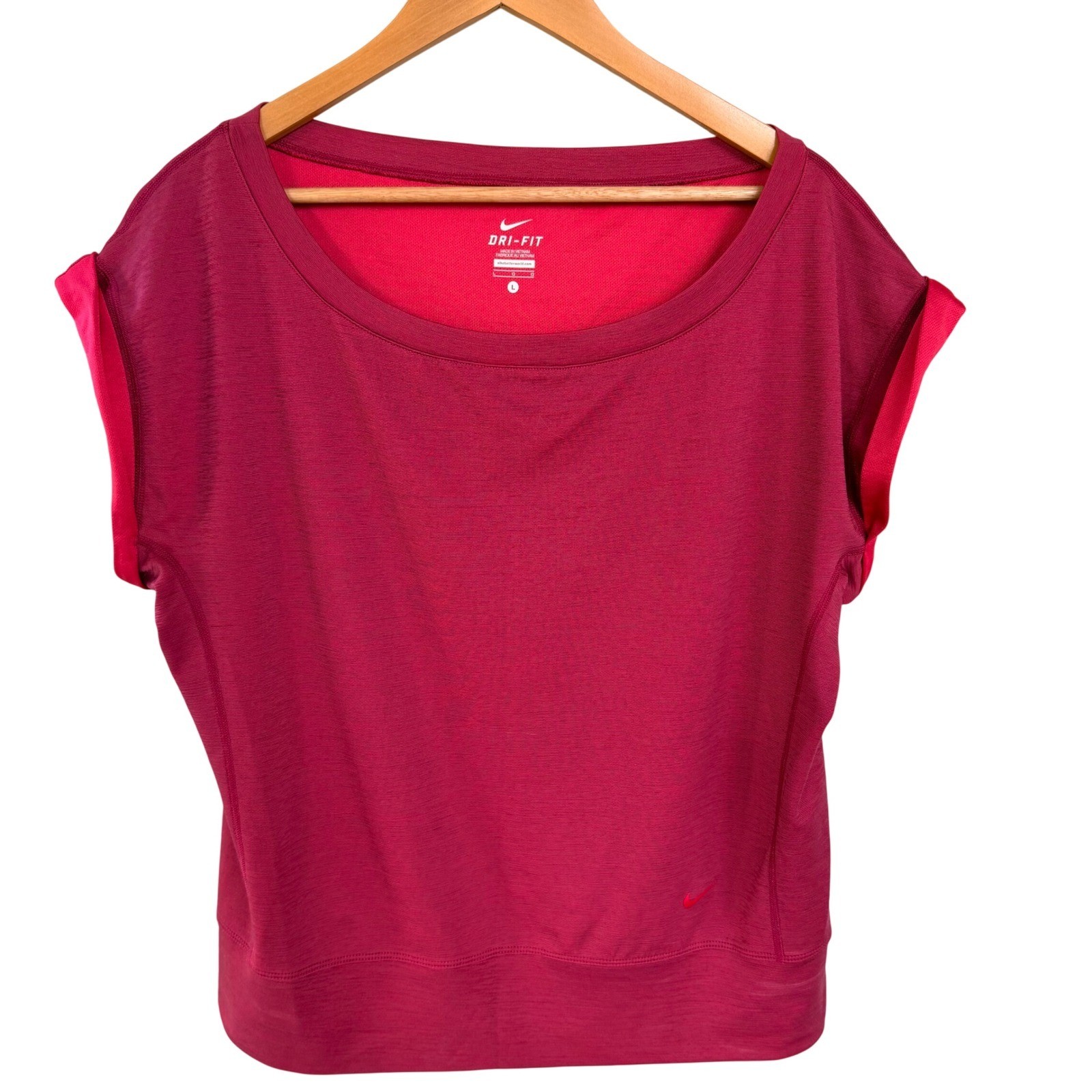 Nike Dri-FIT Womens Wool Blend Cap Sleeve Tennis Top Raspberry Red Pink Large
