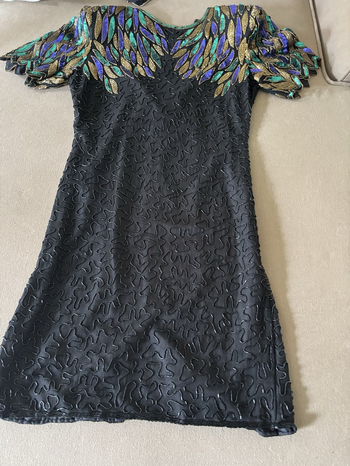 Beaded Silk Vintage Dress. Petite Small