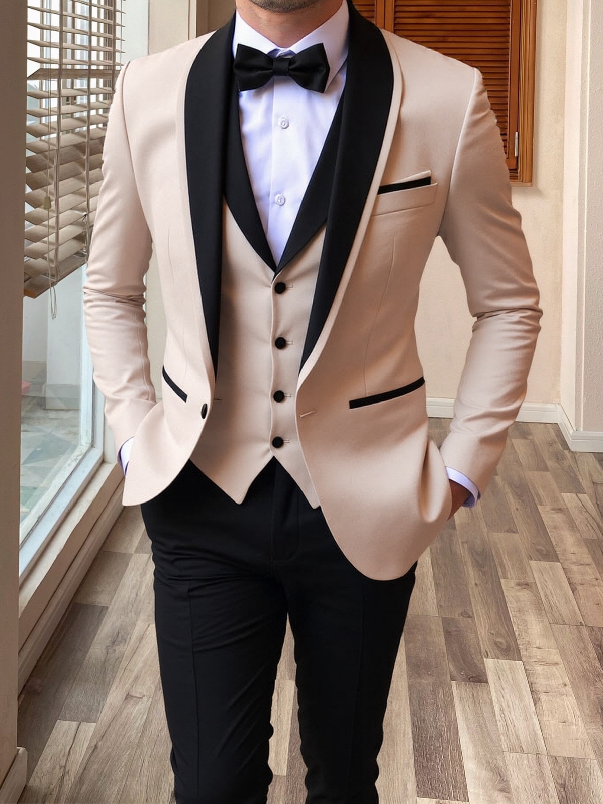 ANSHUHAI Mens 3Pcs Wedding Suit Groom Bestman Party Tuxedo Blazer+vest+Pants 40R