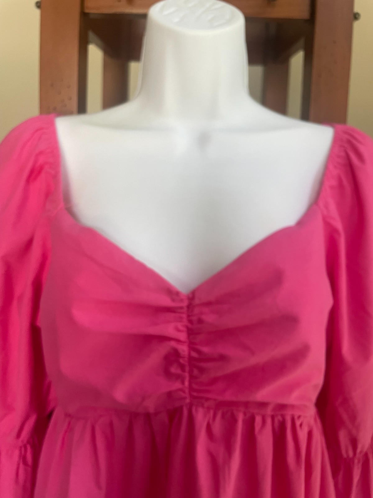 Altar’d State Hot Pink Medium Puff Sleeve Back Ribbed Babydoll Top