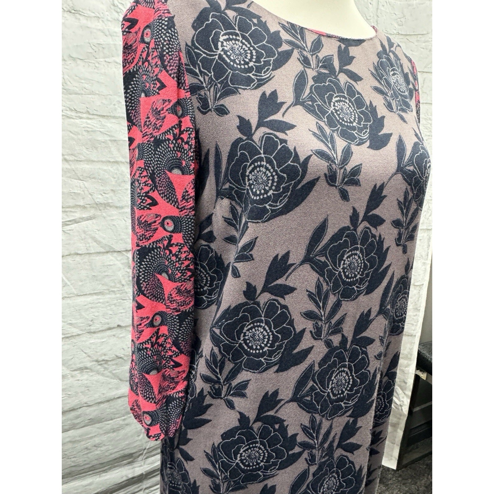 White Stuff Shift Dress Pink Blue Purple Size 10 Bird & Floral Print Cottagecore
