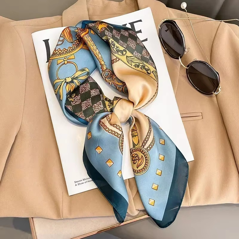 Luxury Design Print Silk Square Scarf Women Soft Satin Horse Hairband Neckerchie