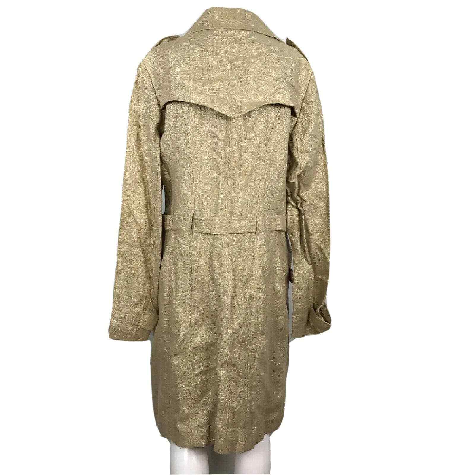 NWT Cache Trench Coat Jacket Womens Sz 12 Gold Beige Metallic Linen Belted