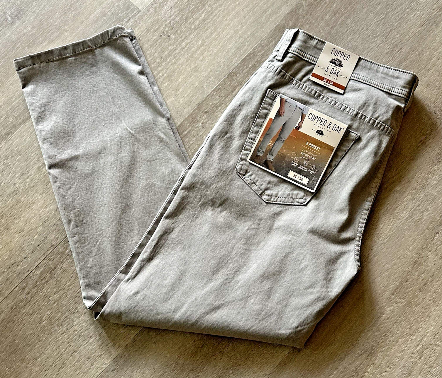 Copper & Oak NWT Men’s 36×30 5 Pocket Every Day Pants Greyhound Gray K5S817 NWT