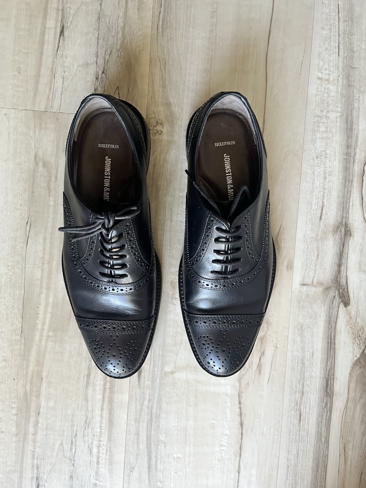 Johnston Murphy Shoes Men 8M Oxford Black Leather Cap Toe 15-2821
